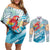 Personalized Roatan Honduras Couples Matching Off Shoulder Short Dress and Long Sleeve Button Shirt Scarlet Macaw With Hibiscus Flowers - Wonder Print Shop