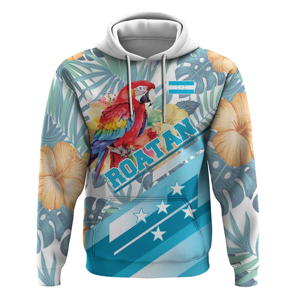 Personalized Roatan Honduras Hoodie Scarlet Macaw With Hibiscus Flowers - Wonder Print Shop