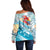 Personalized Roatan Honduras Off Shoulder Sweater Scarlet Macaw With Hibiscus Flowers - Wonder Print Shop