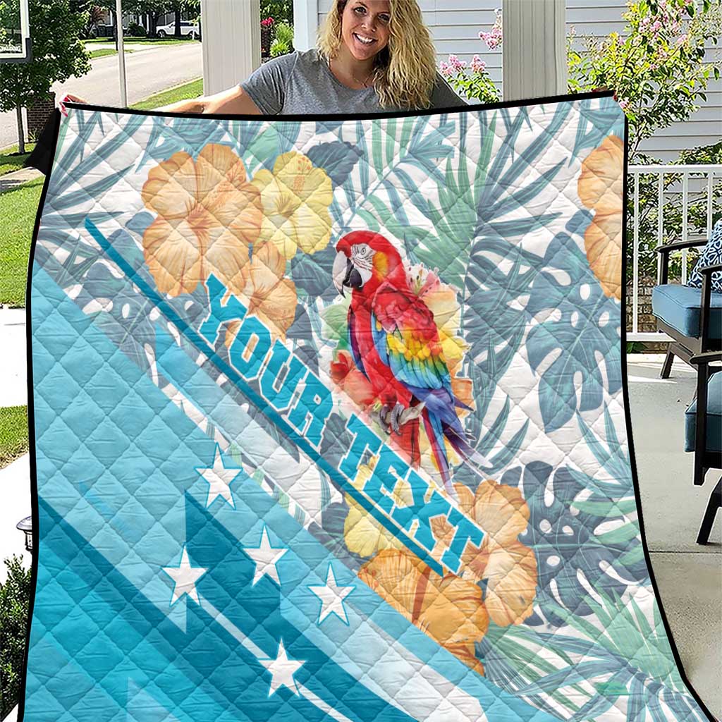 Personalized Roatan Honduras Quilt Scarlet Macaw With Hibiscus Flowers