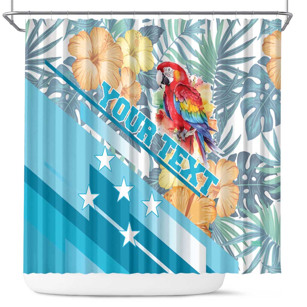 Personalized Roatan Honduras Shower Curtain Scarlet Macaw With Hibiscus Flowers