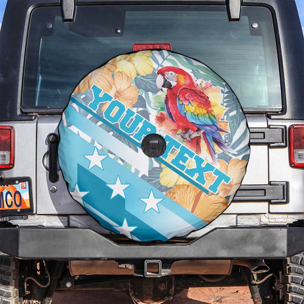 Personalized Roatan Honduras Spare Tire Cover Scarlet Macaw With Hibiscus Flowers - Wonder Print Shop