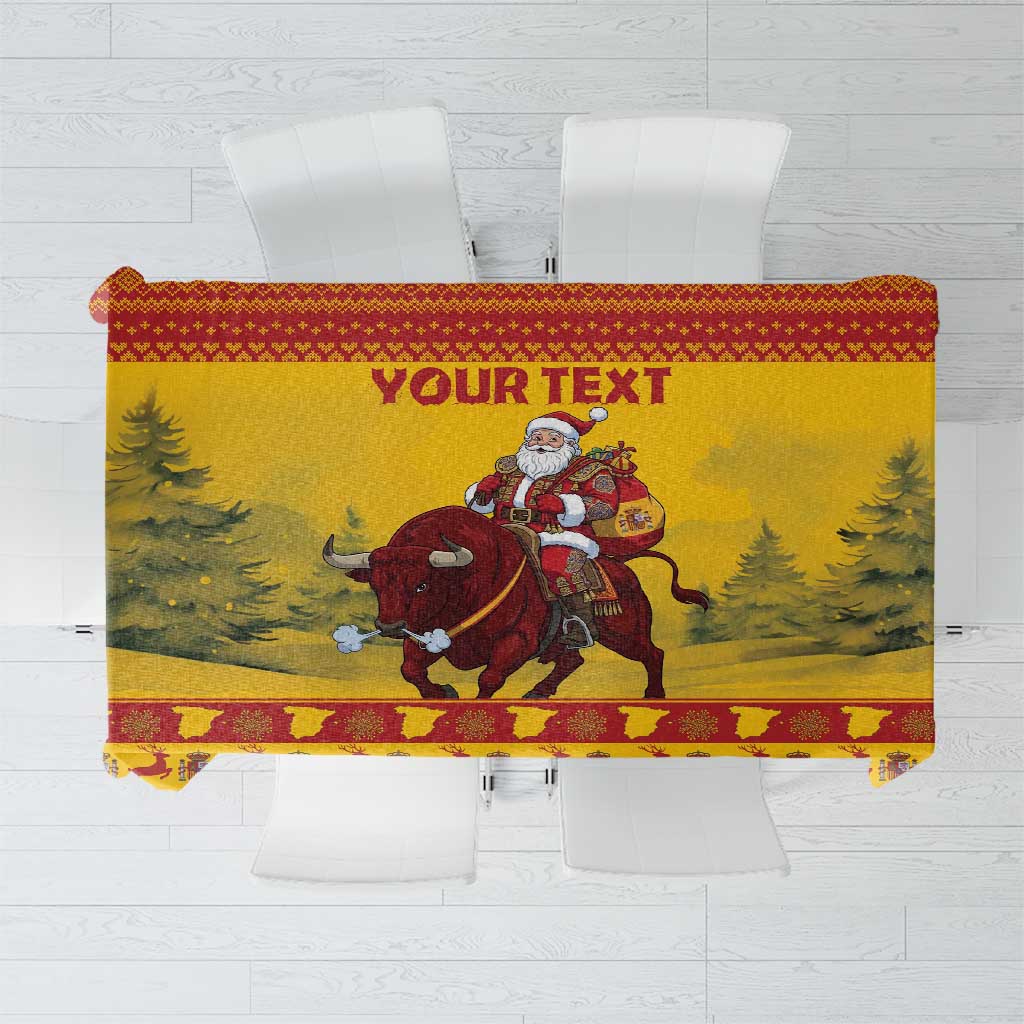Personalized Spain Christmas Tablecloth Santa Riding Red Bull Feliz Navidad - Wonder Print Shop