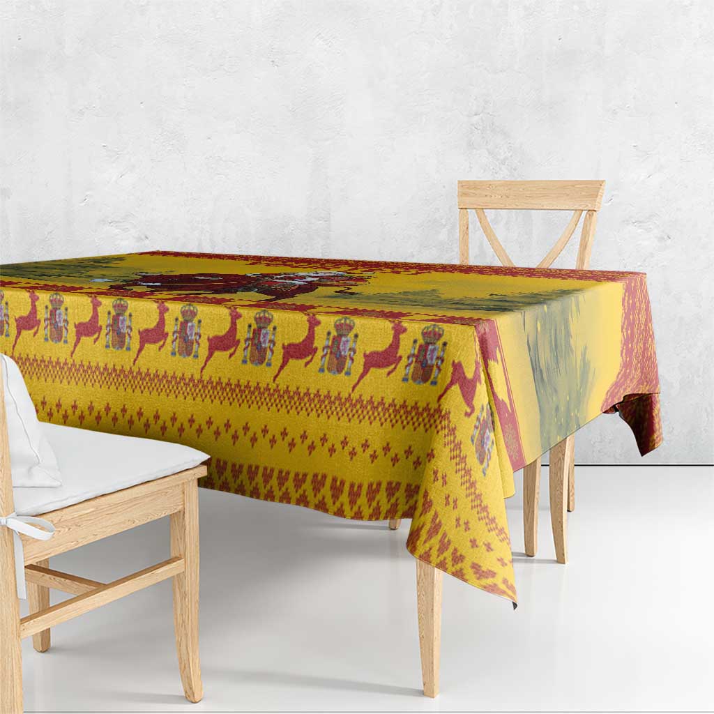 Personalized Spain Christmas Tablecloth Santa Riding Red Bull Feliz Navidad - Wonder Print Shop