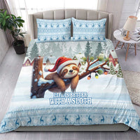 Blue sloth Christmas bedding set with duvet and two matching blue patterned pillowcases