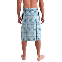 Blue patterned sarong back view with sloth and animal icon print