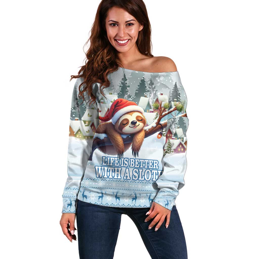 Merry Slothmas Off Shoulder Sweater Life Is Better With A Sloth - Wonder Print Shop