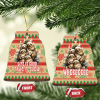 Red and green Christmas tree shaped ceramic ornament with sloths and “Life Is Good, Take It Slow”