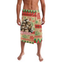 Men's Christmas shorts with sloth graphic and tropical multicolor border