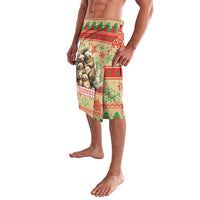 Men's Christmas shorts with large sloth portrait on red and green pattern