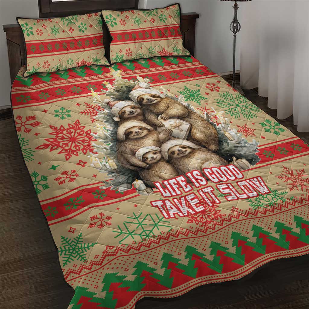 Slothy Christmas Quilt Bed Set Life Is Good Take It Slow - Wonder Print Shop