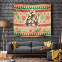 Rectangular wall Christmas tapestry featuring sloths and “Life is good, take it slow”