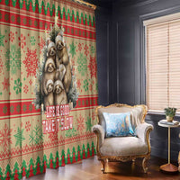 Red holiday sloth window curtain with green tree and snowflake pattern, Life is Good wording