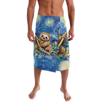 Men's blue printed sloth elastic-waist shorts with palm leaf graphic