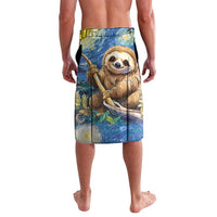 Men's blue printed sloth elastic-waist shorts, sloth holding bamboo