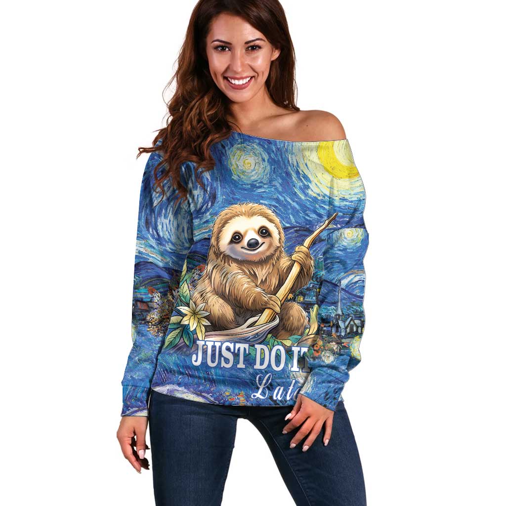 Sloth Starry Night Off Shoulder Sweater I'm Not Lazy - Wonder Print Shop