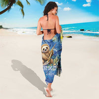 Blue sloth sarong wrap with vertical view, sloth art and 'JUST DO IT Later' text