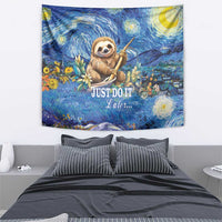 Blue sloth wall tapestry with starry night style art and “JUST DO IT” text