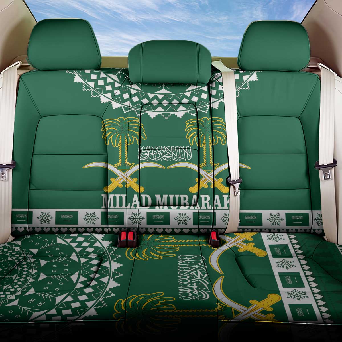 Saudi Arabia Christmas Back Car Seat Cover Coat Of Arms Milad Mubarak - Wonder Print Shop