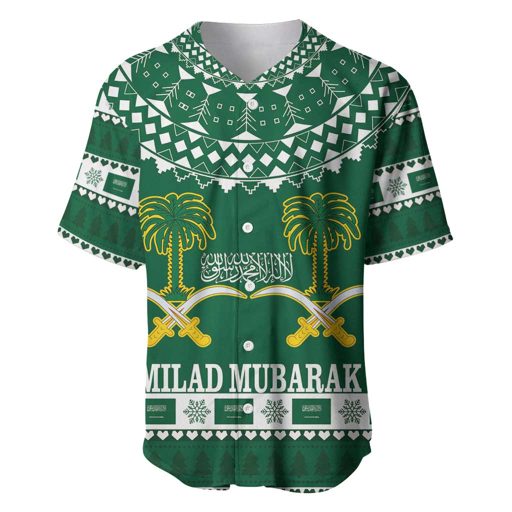 Saudi Arabia Christmas Baseball Jersey Coat Of Arms Milad Mubarak - Wonder Print Shop