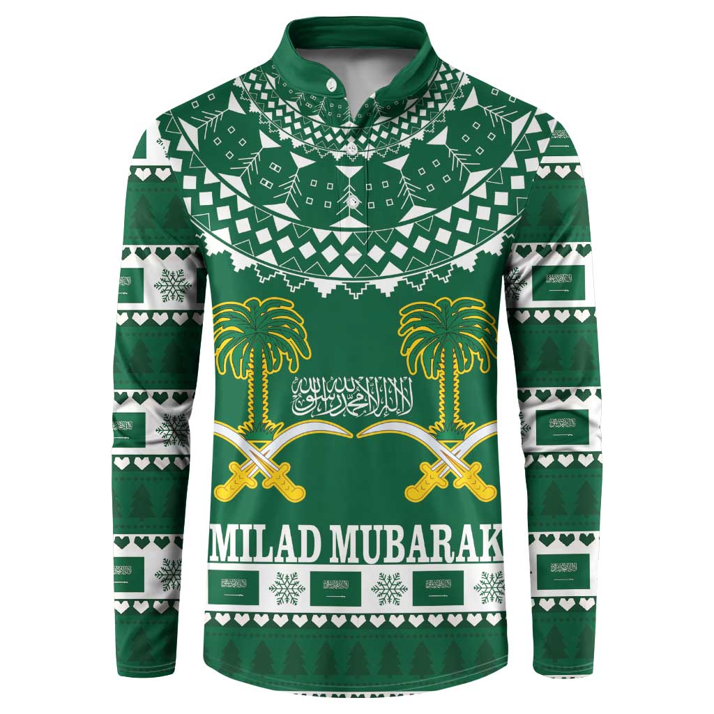 Saudi Arabia Christmas Button Sweatshirt Coat Of Arms Milad Mubarak - Wonder Print Shop