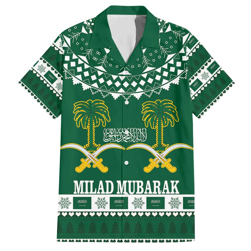 Saudi Arabia Christmas Hawaiian Shirt Coat Of Arms Milad Mubarak - Wonder Print Shop