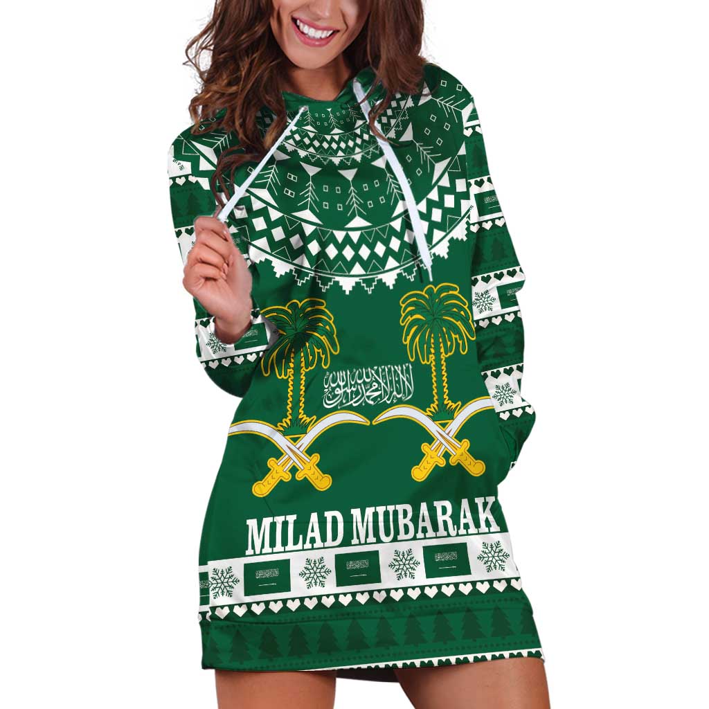 Saudi Arabia Christmas Hoodie Dress Coat Of Arms Milad Mubarak - Wonder Print Shop