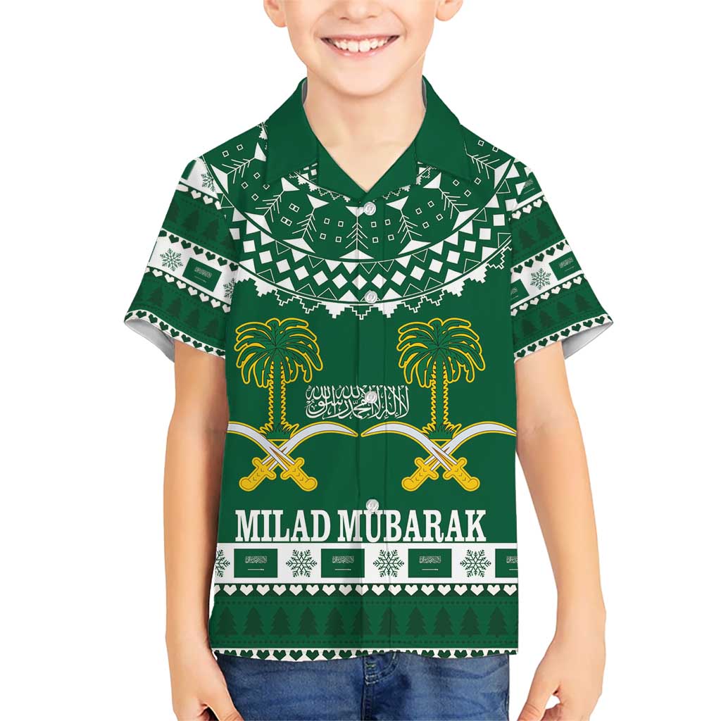 Saudi Arabia Christmas Kid Hawaiian Shirt Coat Of Arms Milad Mubarak - Wonder Print Shop