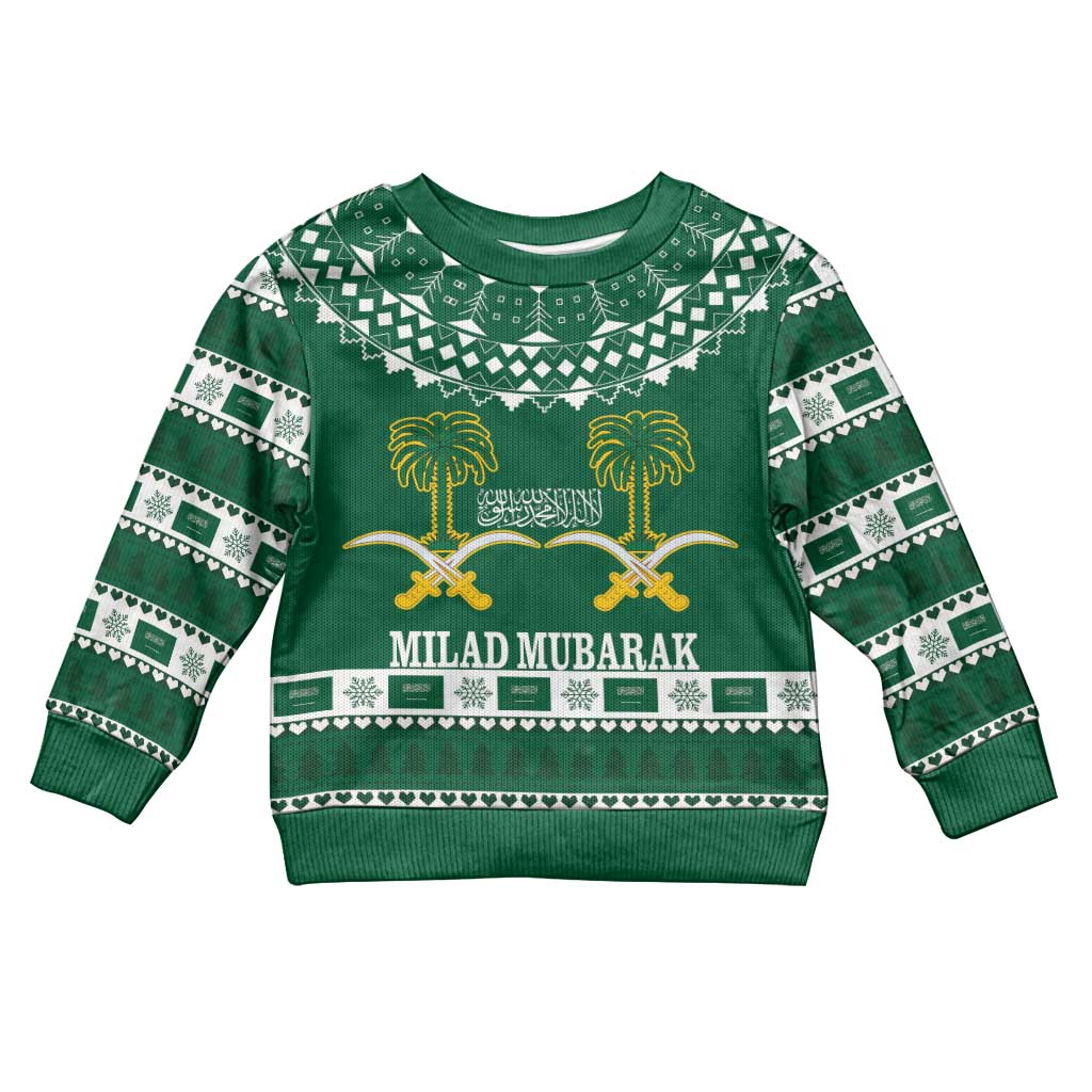 Saudi Arabia Christmas Kid Ugly Christmas Sweater Coat Of Arms Milad Mubarak - Wonder Print Shop