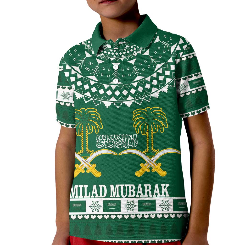 Saudi Arabia Christmas Kid Polo Shirt Coat Of Arms Milad Mubarak - Wonder Print Shop