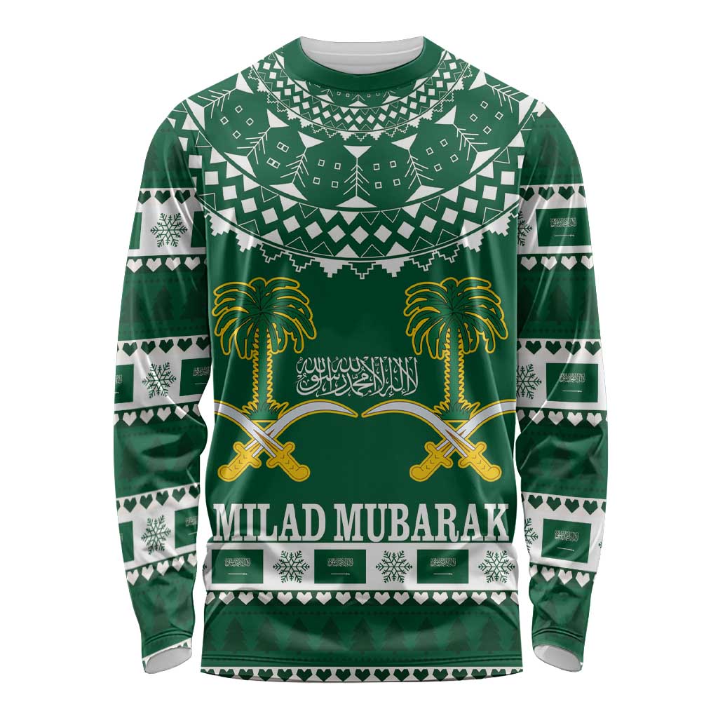 Saudi Arabia Christmas Long Sleeve Shirt Coat Of Arms Milad Mubarak - Wonder Print Shop