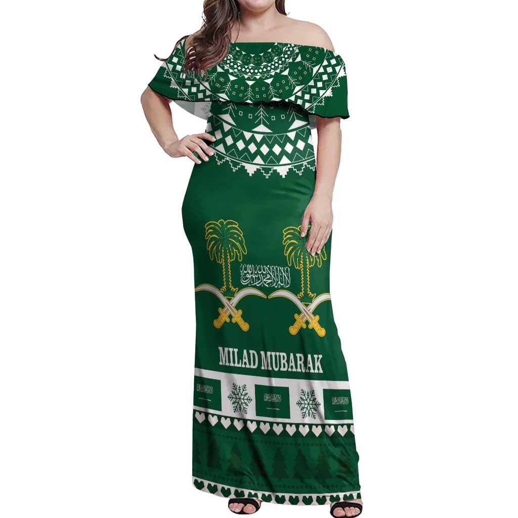 Saudi Arabia Christmas Off Shoulder Maxi Dress Coat Of Arms Milad Mubarak - Wonder Print Shop