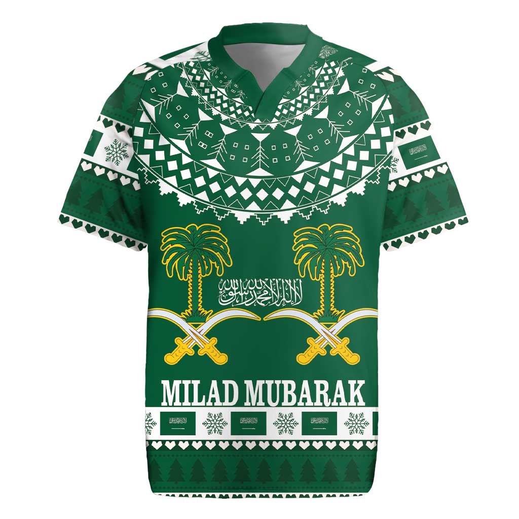 Saudi Arabia Christmas Rugby Jersey Coat Of Arms Milad Mubarak - Wonder Print Shop