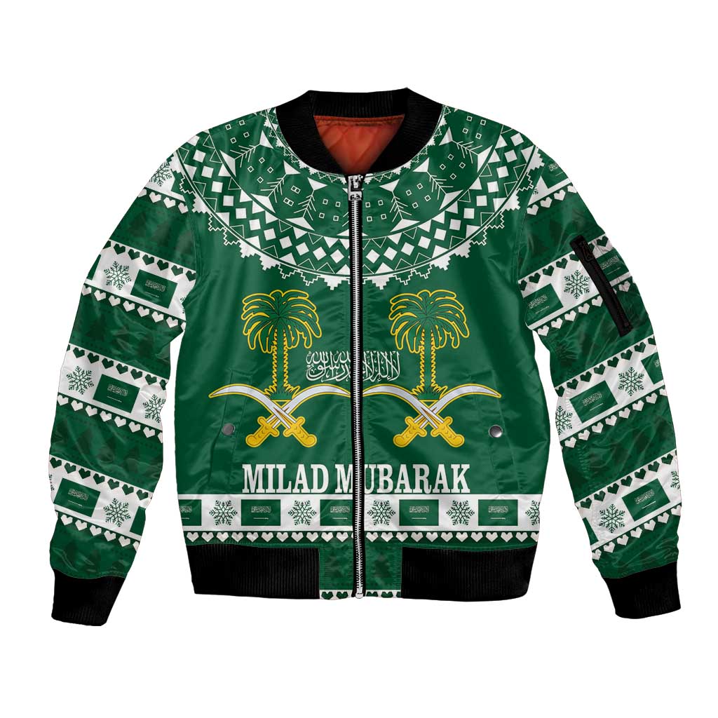 Saudi Arabia Christmas Sleeve Zip Bomber Jacket Coat Of Arms Milad Mubarak - Wonder Print Shop