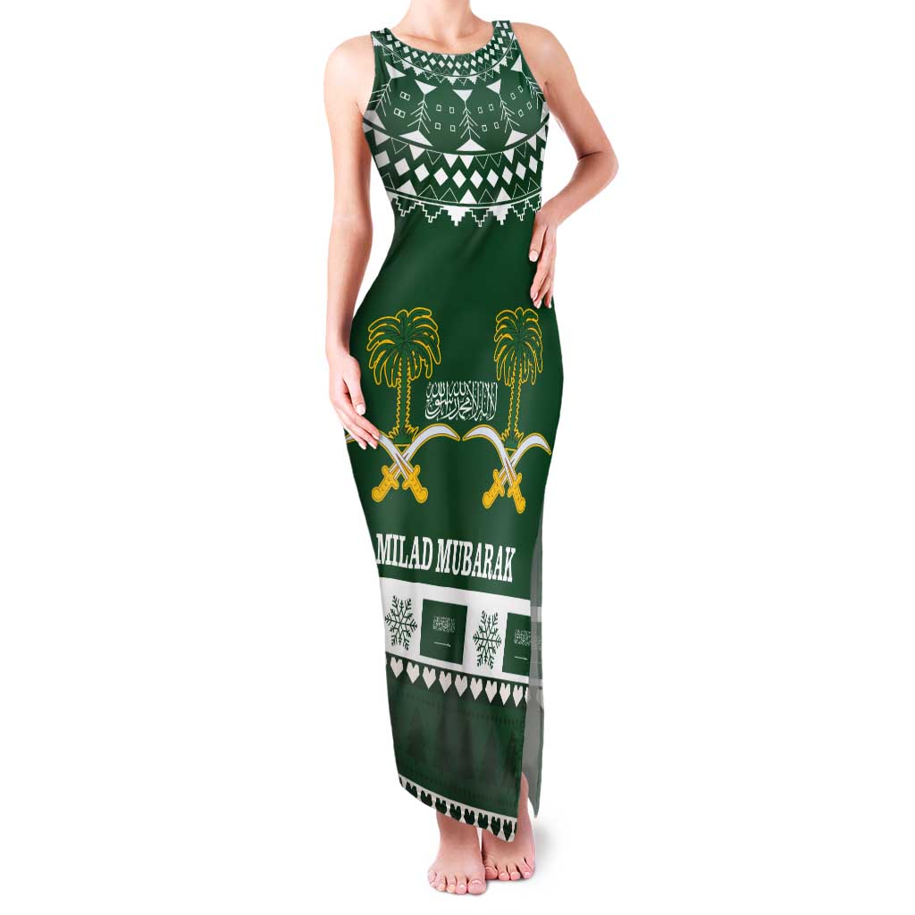 Saudi Arabia Christmas Tank Maxi Dress Coat Of Arms Milad Mubarak - Wonder Print Shop