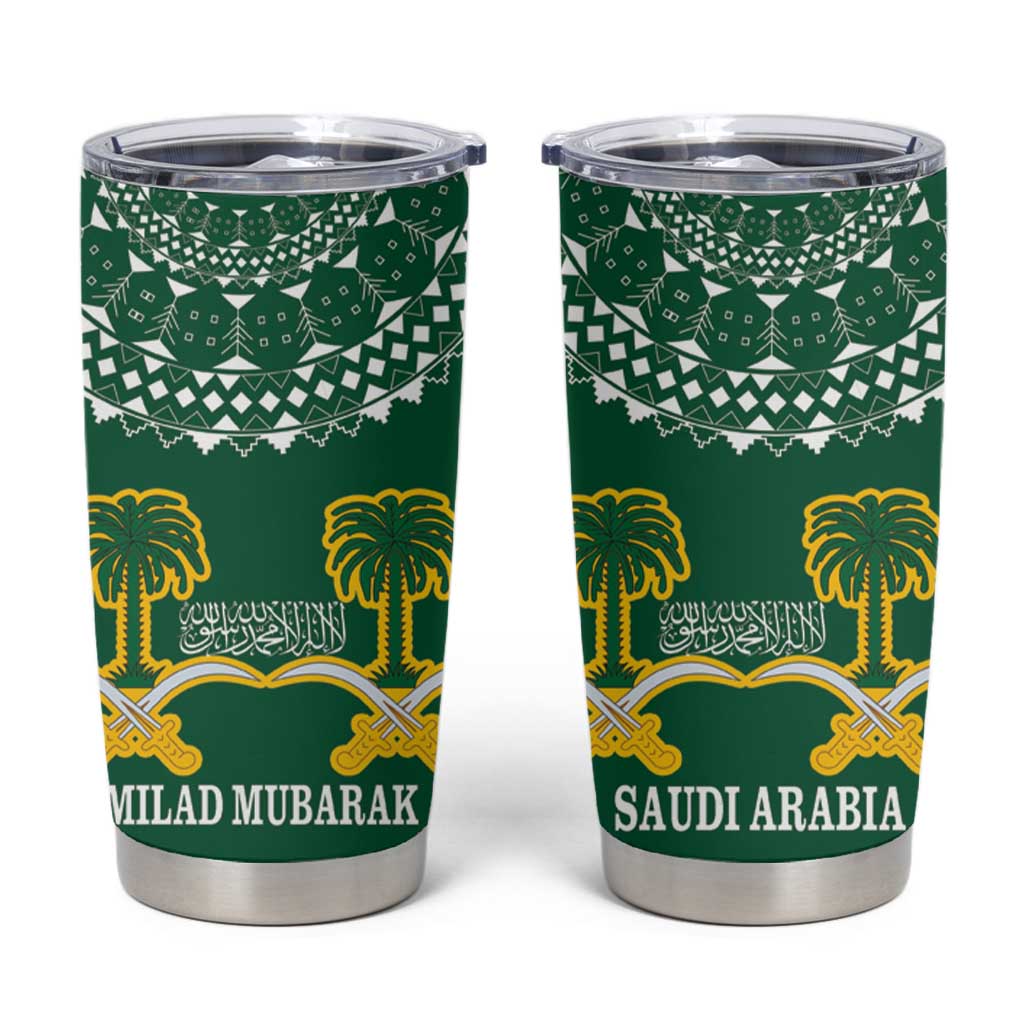 Saudi Arabia Christmas Tumbler Cup Coat Of Arms Milad Mubarak - Wonder Print Shop