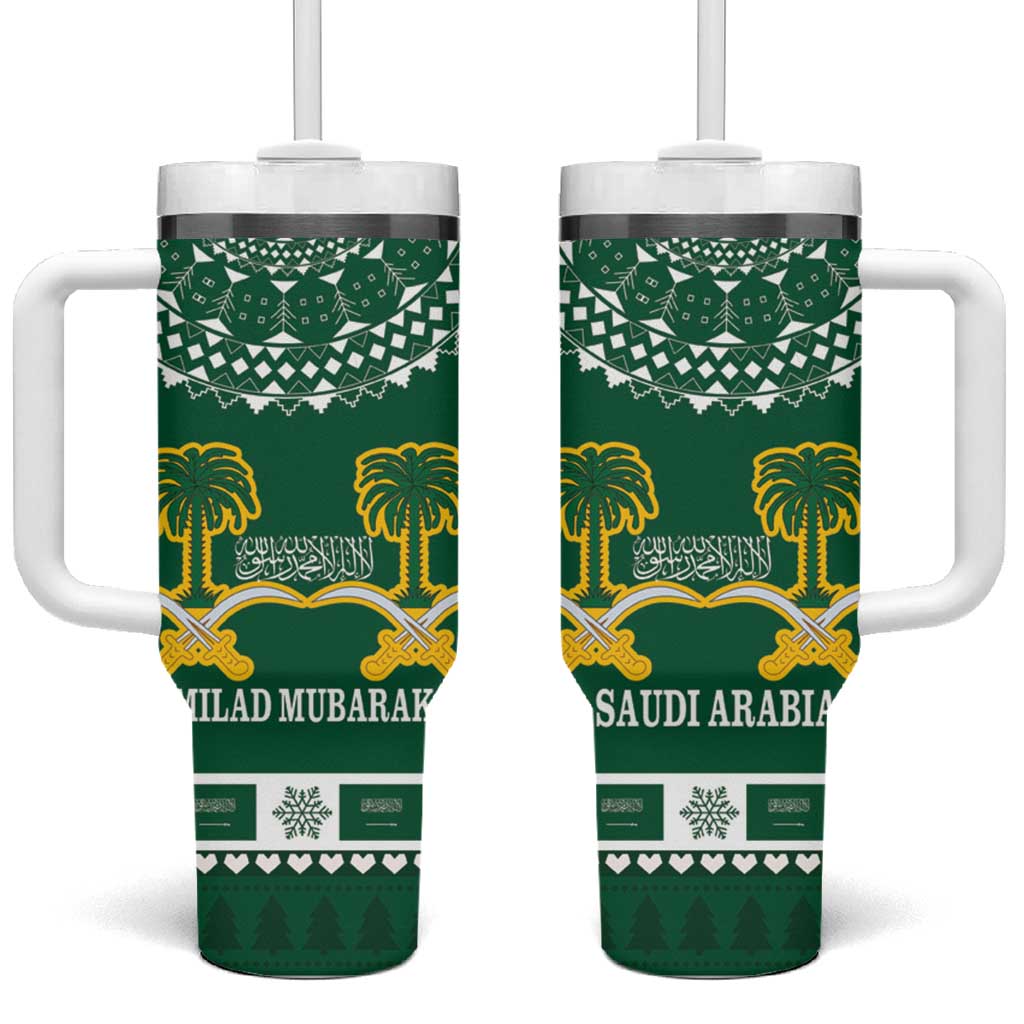 Saudi Arabia Christmas Tumbler With Handle Coat Of Arms Milad Mubarak - Wonder Print Shop