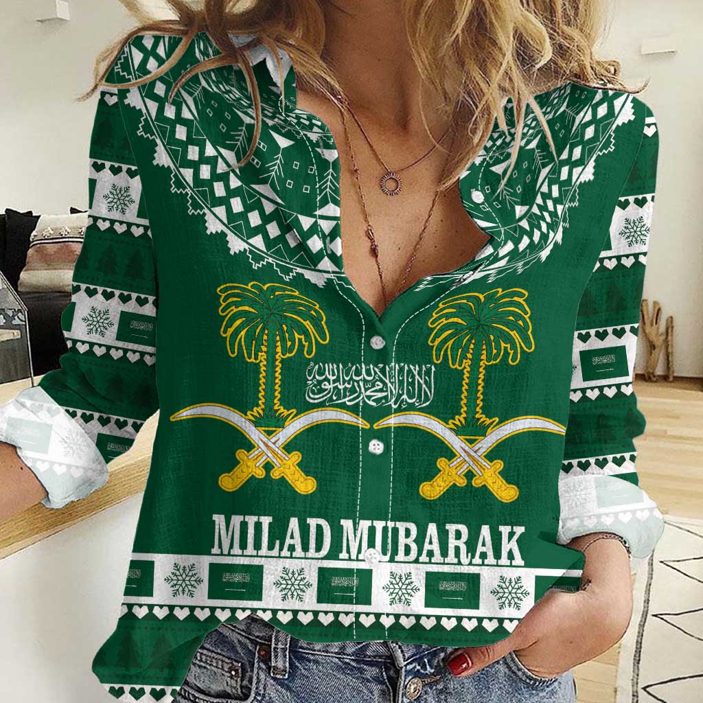 Saudi Arabia Christmas Women Casual Shirt Coat Of Arms Milad Mubarak