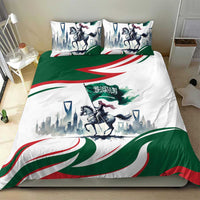Arab-style bedding set with white/green/red horse rider flag design, includes 2 pillowcases