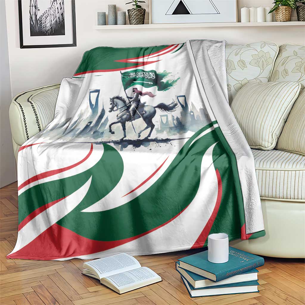 Saudi-style horse rider blanket, white with green and red flag design
