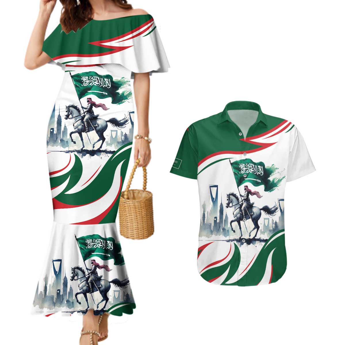 Saudi Arabia Horse Riders Couples Matching Mermaid Dress and Hawaiian Shirt Arab Style - Wonder Print Shop