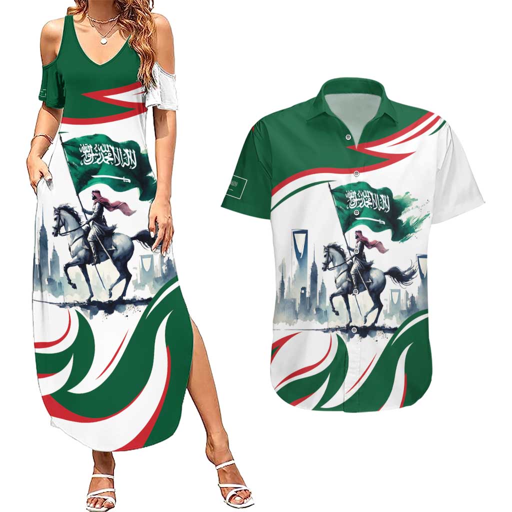 Saudi Arabia Horse Riders Couples Matching Summer Maxi Dress and Hawaiian Shirt Arab Style - Wonder Print Shop