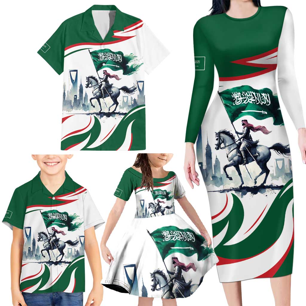 Saudi Arabia Horse Riders Family Matching Long Sleeve Bodycon Dress and Hawaiian Shirt Arab Style - Wonder Print Shop