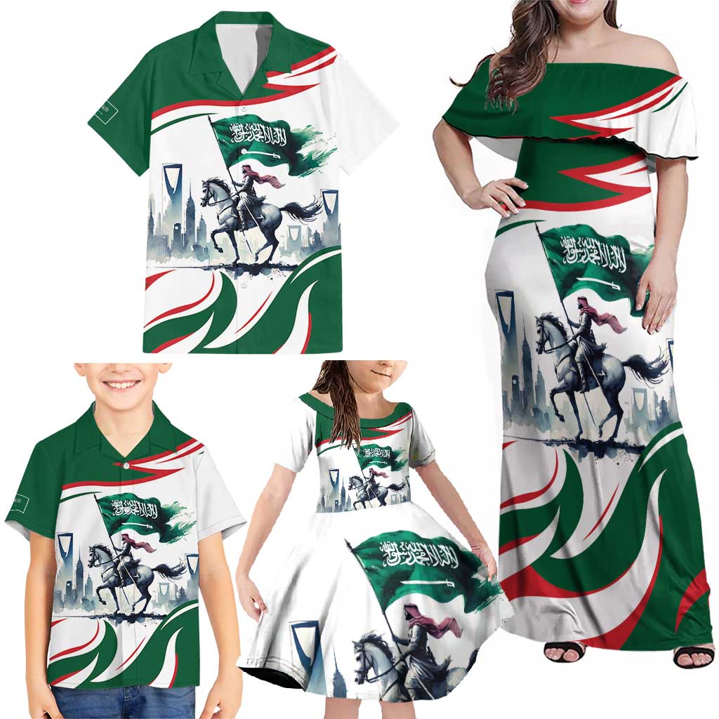 Saudi Arabia Horse Riders Family Matching Off Shoulder Maxi Dress and Hawaiian Shirt Arab Style - Wonder Print Shop