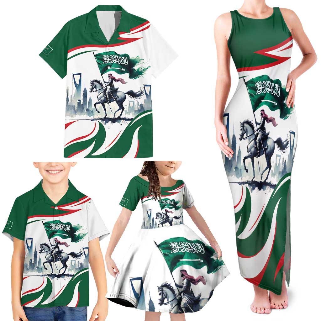 Saudi Arabia Horse Riders Family Matching Tank Maxi Dress and Hawaiian Shirt Arab Style - Wonder Print Shop