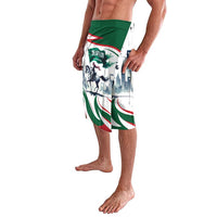 Green waistband shorts with front horse rider print and flag pattern