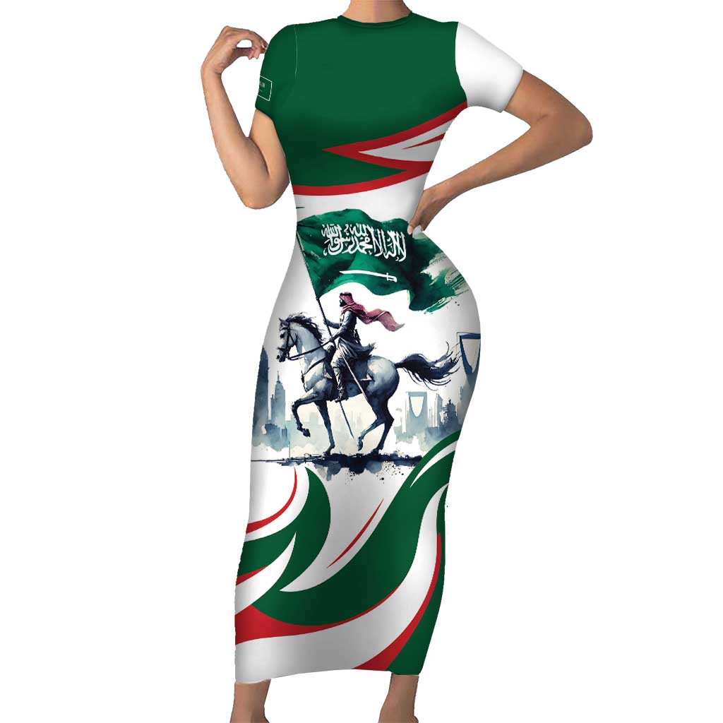 Saudi Arabia Horse Riders Short Sleeve Bodycon Dress Arab Style - Wonder Print Shop