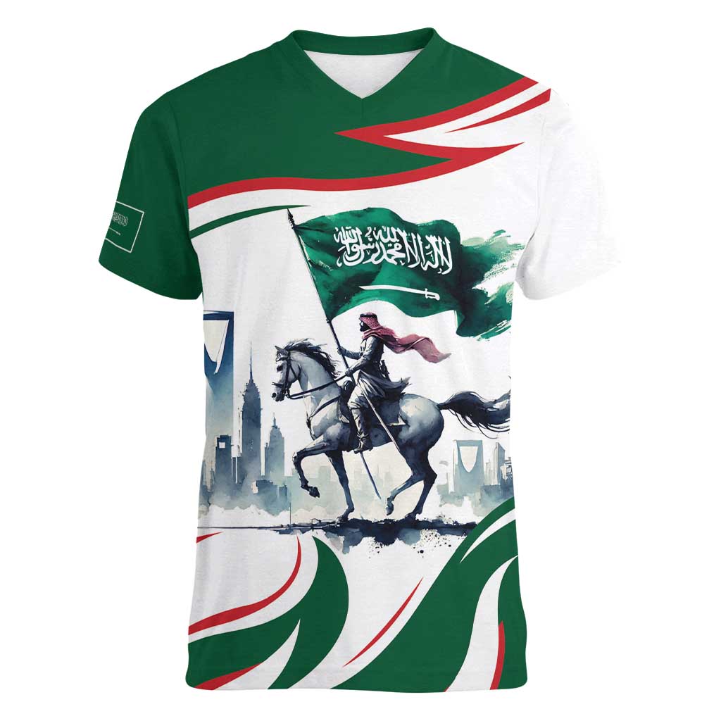 Saudi Arabia Horse Riders Women V-Neck T-Shirt Arab Style - Wonder Print Shop