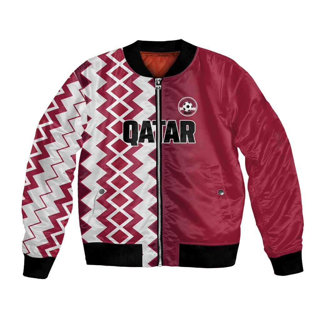 Custom Qatar Football Bomber Jacket Maroon One Go Champion - Wonder Print Shop