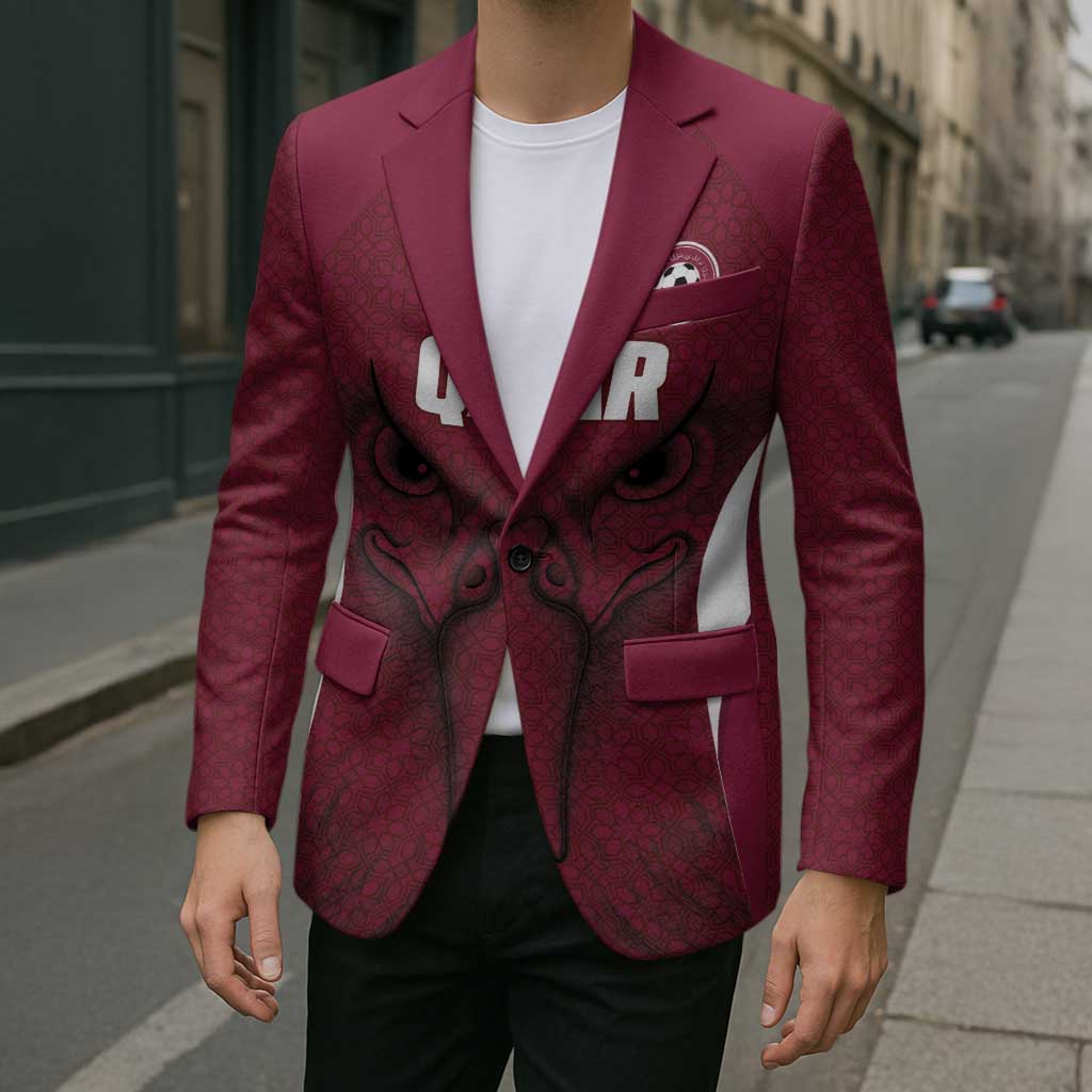 Custom Qatar Football Blazer Maroon Falcon Spirit Red Version - Wonder Print Shop